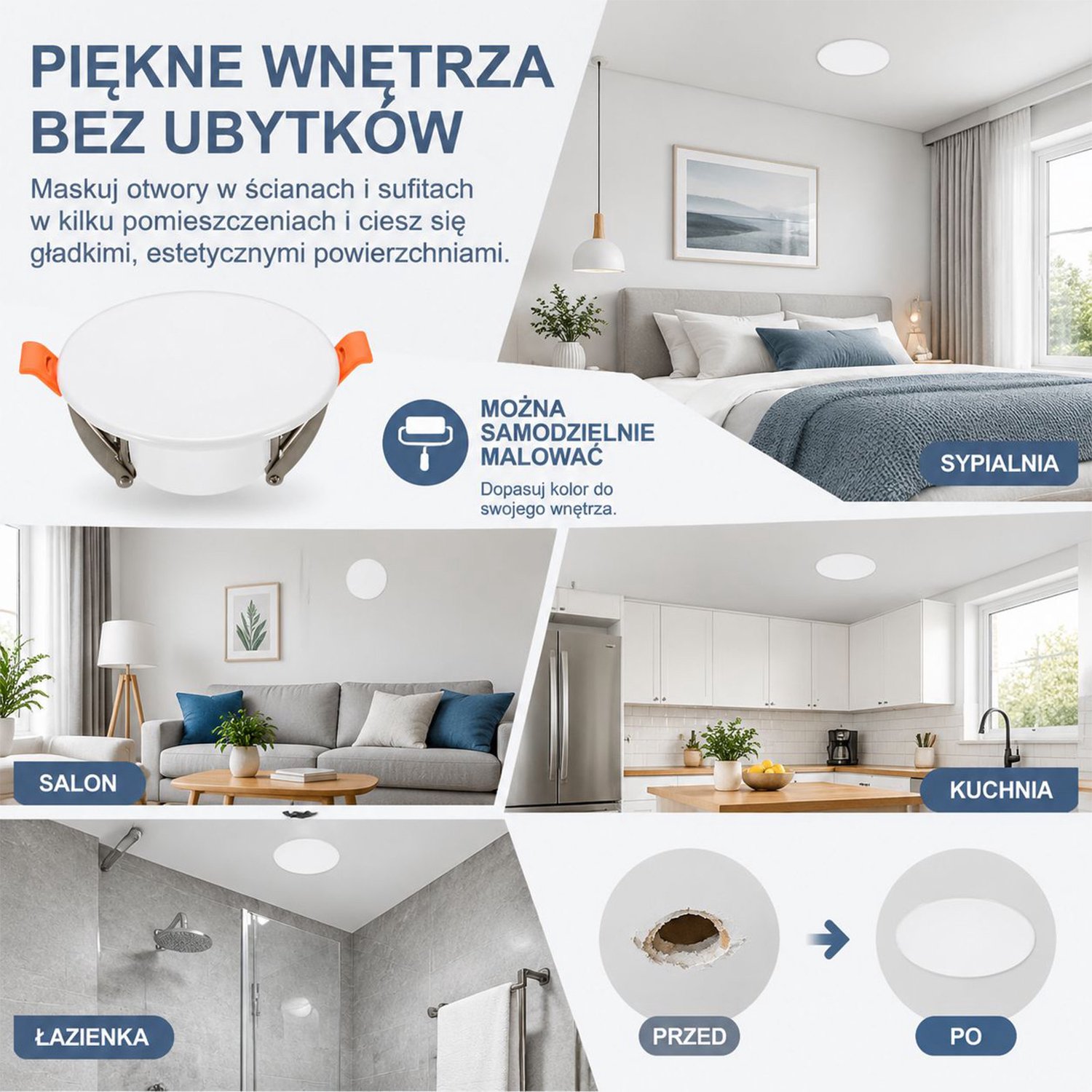 Plafond gat afdekplaat - abs materiaal - wit - 23 cm rond - veiligheidsdeksel voor waterleiding en elektra - inclusief schroeven