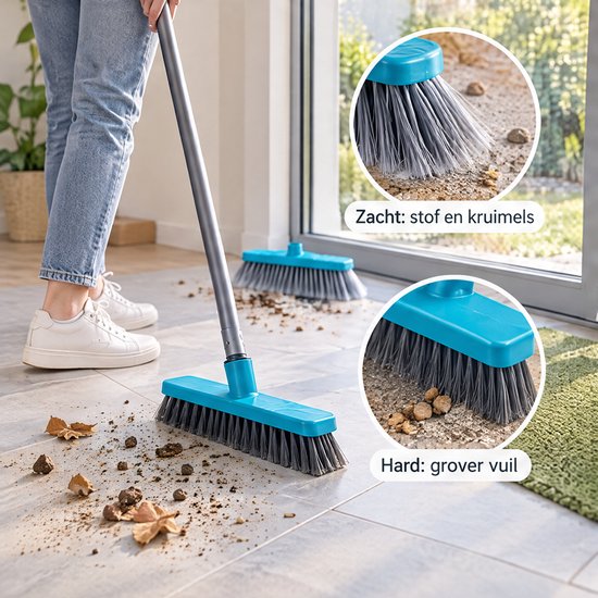 Cheqo® Schoonmaakset 5-Delig - Bezem met Steel - Vloerwisser met Microvezel Doek - Zachte en Harde Bezem - Vlakmop - Bezemset - Kamerveger - Huishoudset - Schoonmaakartikelen voor Binnen - Poetsset - Kuisgerief — afbeelding 3