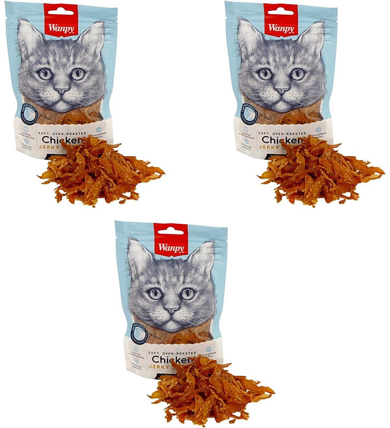 Kattensnack Wanpy - Malse Jerky Strips Kip - 3 stuks - Multipack