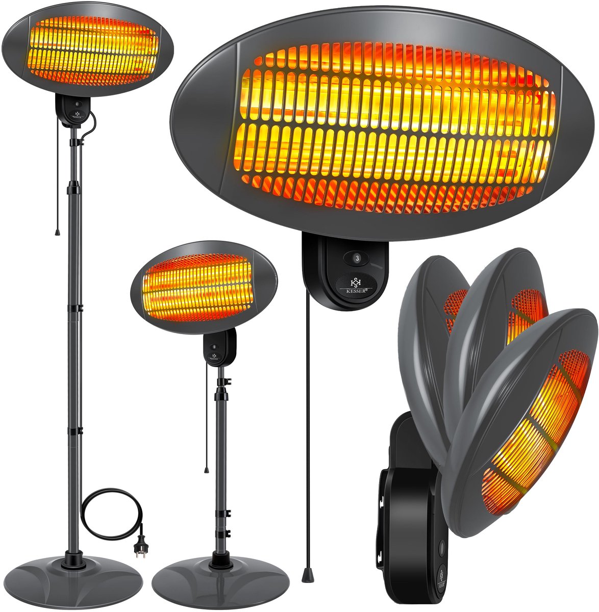 KESSER® Infrarood Terrasverwarmer – Elektrische Verwarming 3 Warmtestanden, Hoogte Verstelbaar