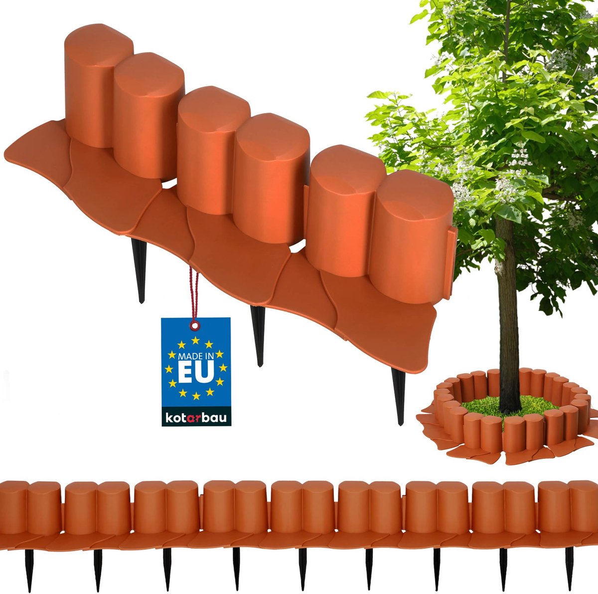 KOTARBAU® Tuinrand - Gazonrand Kunststof 10 cm - Gazonrand Flexibel 3 m - PVC Modulaire Grasrand - Tuinafboording voor Bloembedden - Terracotta