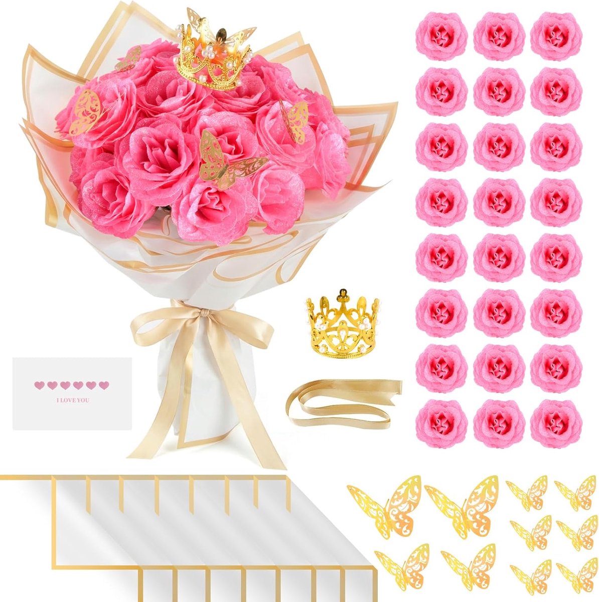 24 Pieces Glitter Rose Bouquet, Glitter Roses, Artificial Rose Bouquet, DIY Artificial Flowers, Eternal Roses, Bouquet - ShopVlot