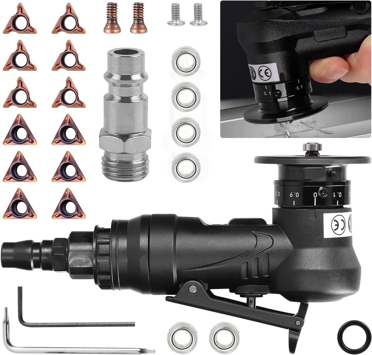 2-in-1 45° Pneumatic Tilt Off Machine Set with Knife and Bearing, Handheld Grinding Tools for Arc Angle, 1/4 Inch Air - ShopVlot