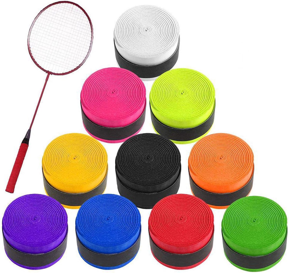 Pack of 10 Racket Grip Tape Tennis Badminton Rackets Grip Tape Non-Slip Super Absorbent PU Racket Grip Tape for Tennis - ShopVlot