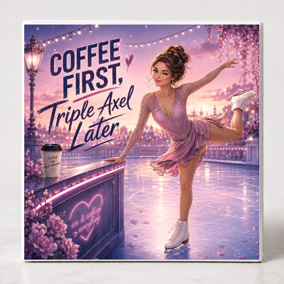 Tegel spreuk Kunstschaatsen Coffee First Triple axel later