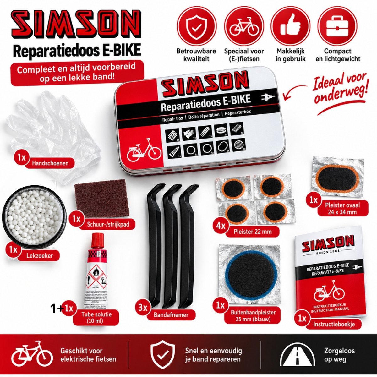 Bandenreparatieset - Extra tube lijm - Simson E-bike Reparatiedoos – Fietsband Lekzoeker – Inclusief Handschoenen & Bandenlichters thumbnail 3
