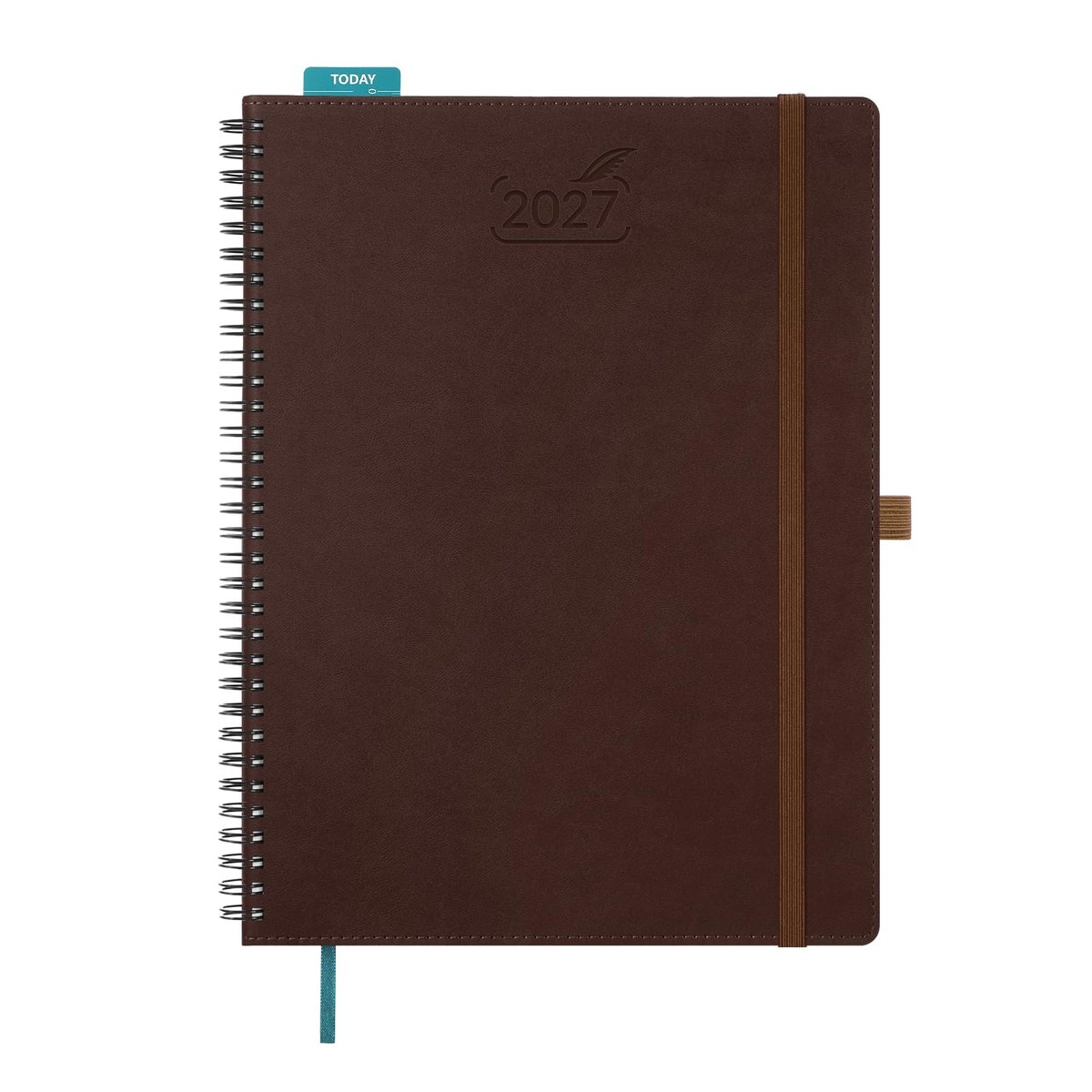 Boekkalender 2027 A4 - PU-leer bruin - 1 week per 2 pagina’s - praktisch voor plannen - ShopVlot
