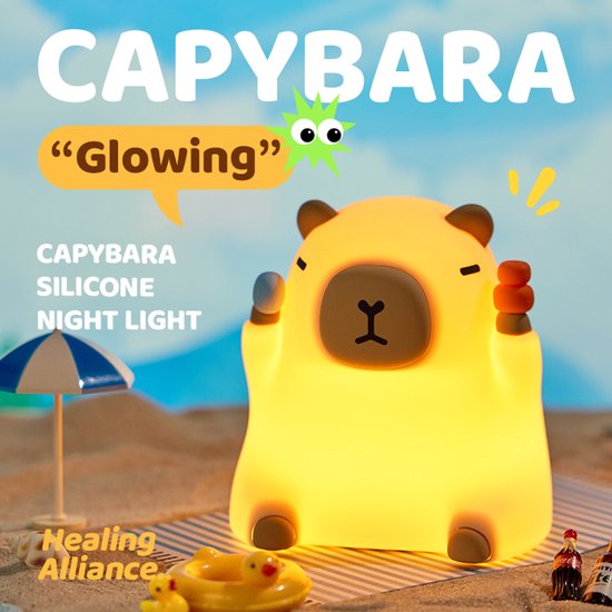 Nachtlampje Capibara - siliconen nachtlampje - dimbaar - draadloos - USB oplaadbaar - nachtlampje met timer - warm wit licht - nachtlampje kinderkamer - BPA-vrij - veilig voor kinderen — afbeelding 5