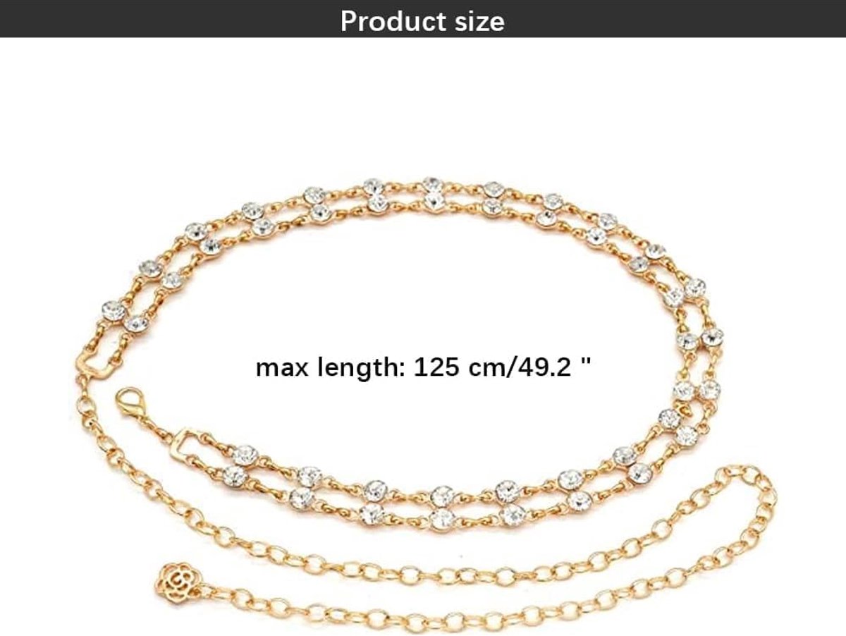 Dameskettingriem met strass, dubbellaagse sieraden, damesriem, tailleketting met strass, elegant accessoire voor - ShopVlot
