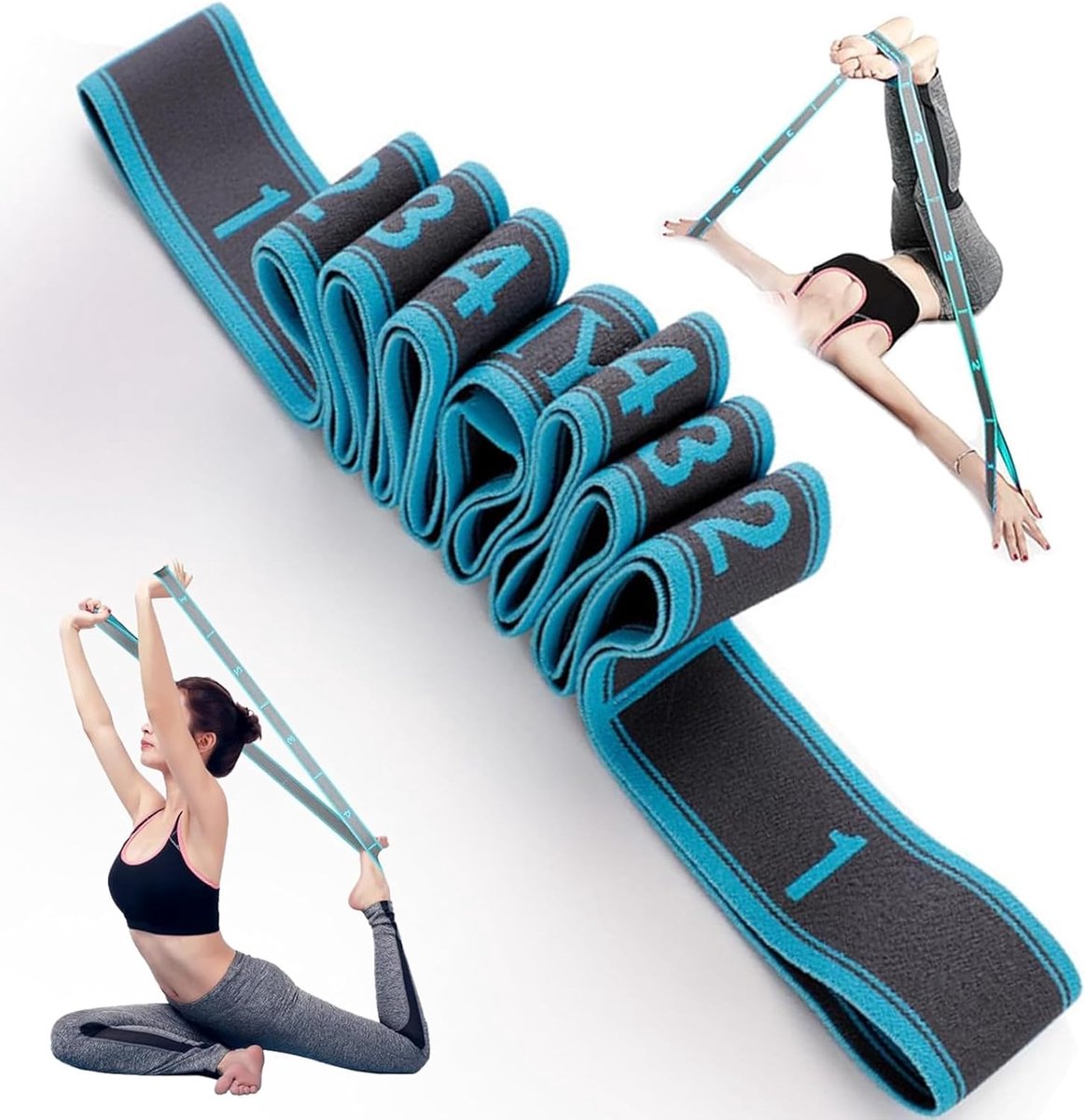 SnelShoppen - Yoga Band Stretch Band Fitness met 10 Loops, Hoogwaardige Elastische Stretchband voor Pilates, Gymnastiek, Dans, Training en Flexibilite