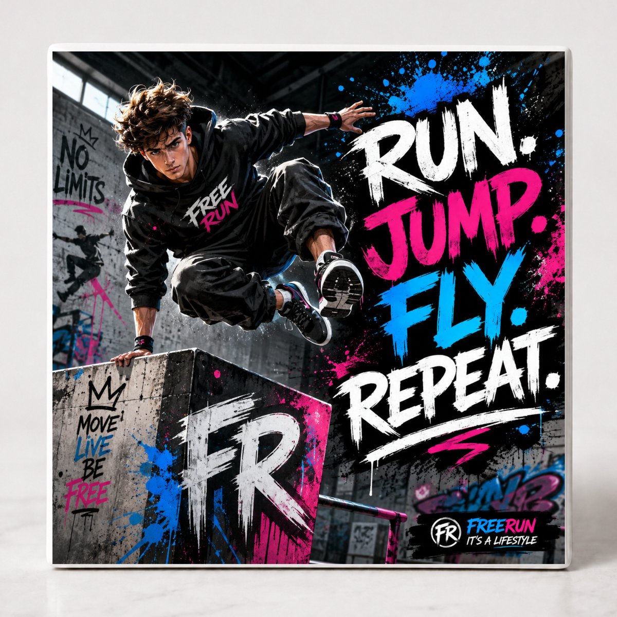 Tegel spreuk Freerun Run Jump Fly