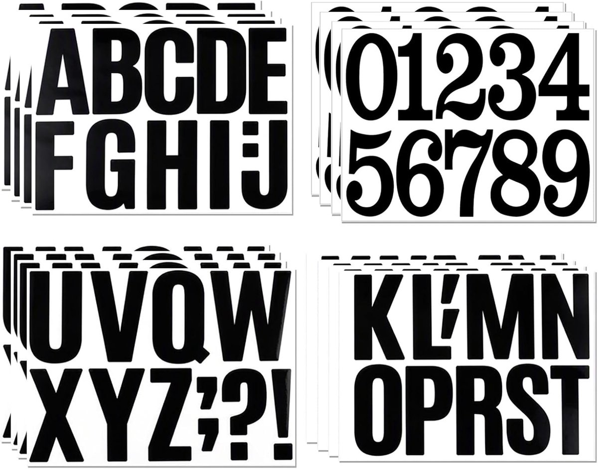 Zelfklevende letters en cijfers, 10 cm, 16 vellen, zelfklevend, van vinyl, waterdicht, voor brievenbus, panelen - ShopVlot