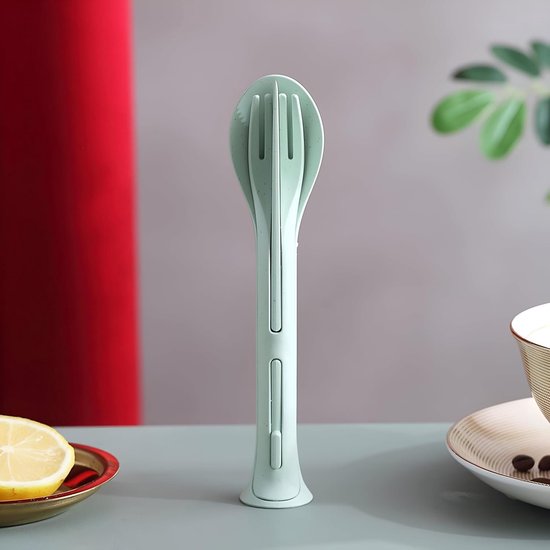 3-delige Bestekset Groen – Mes Vork en Lepel – Tarwestro & Kunststof – Herbruikbaar Kinderbestek – Camping Picknick Lunchbox Reisbestek — afbeelding 3