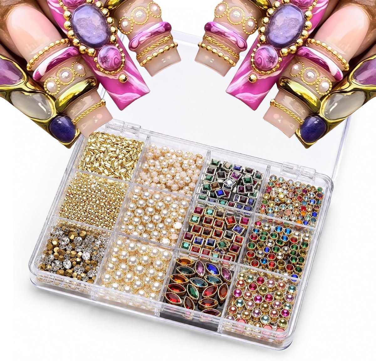12 Piece Set 3D Nail Charms Rhinestone Metal Jewelry Nails - ShopVlot