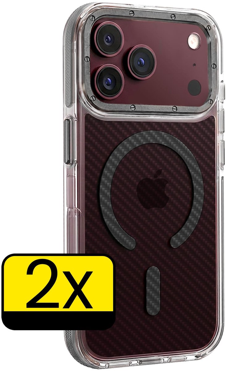 Hoesje - 2 Stuks - Geschikt voor Apple iPhone 18 Pro Max - Magsafe Compatible - Carbon Look - Sterk & Shockproof - Back Cover - Shock Proof Case - Telefoon Hoes - Telefoonhoesjes - Grijs