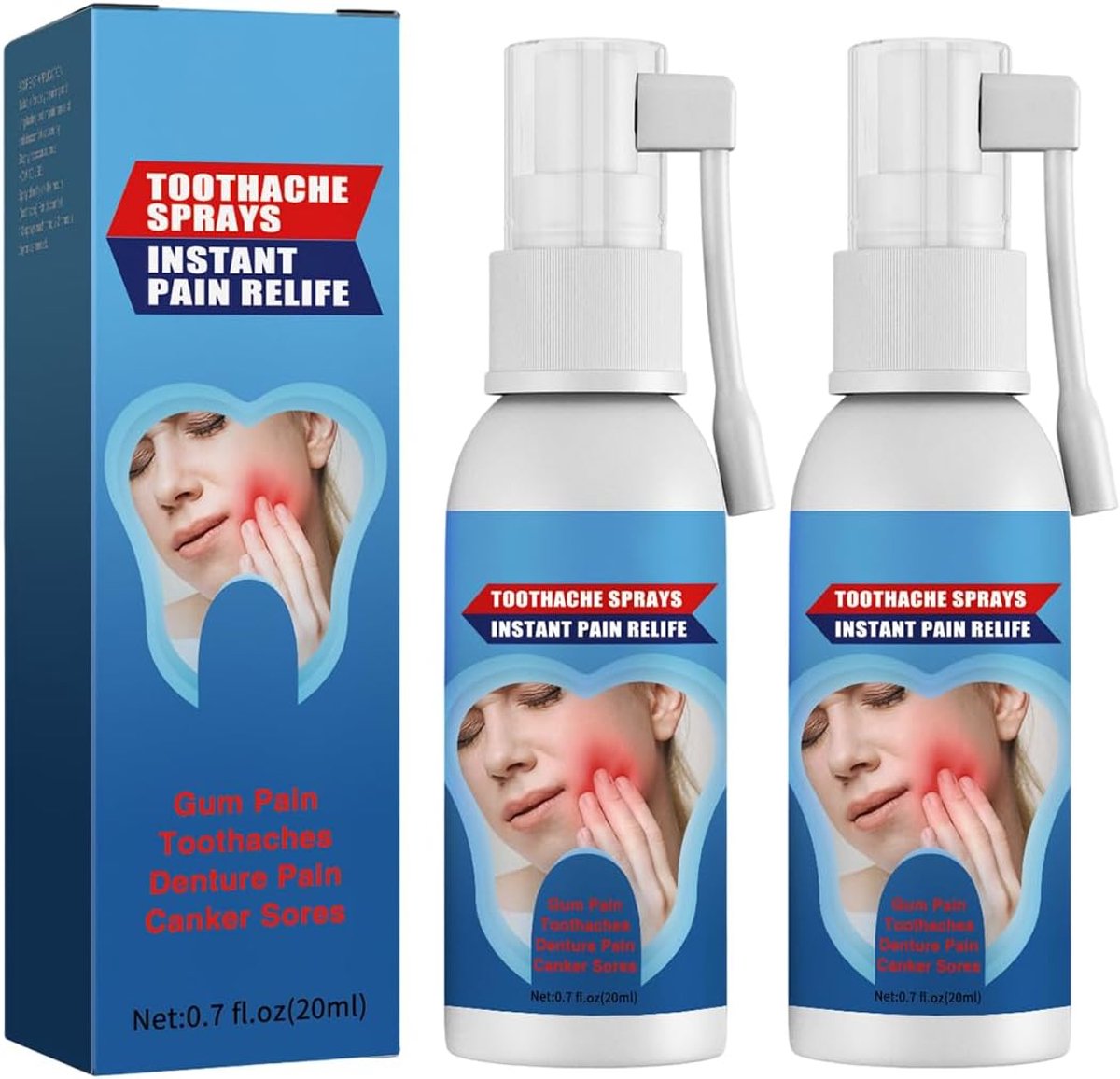 2 PCS Tandpijnspray,Verzorgingsspray,Draagbare rubberen tandpijnspray,Verlicht tandvleeszwelling,Gaatjes en diepe reiniging en reparatie van pijn