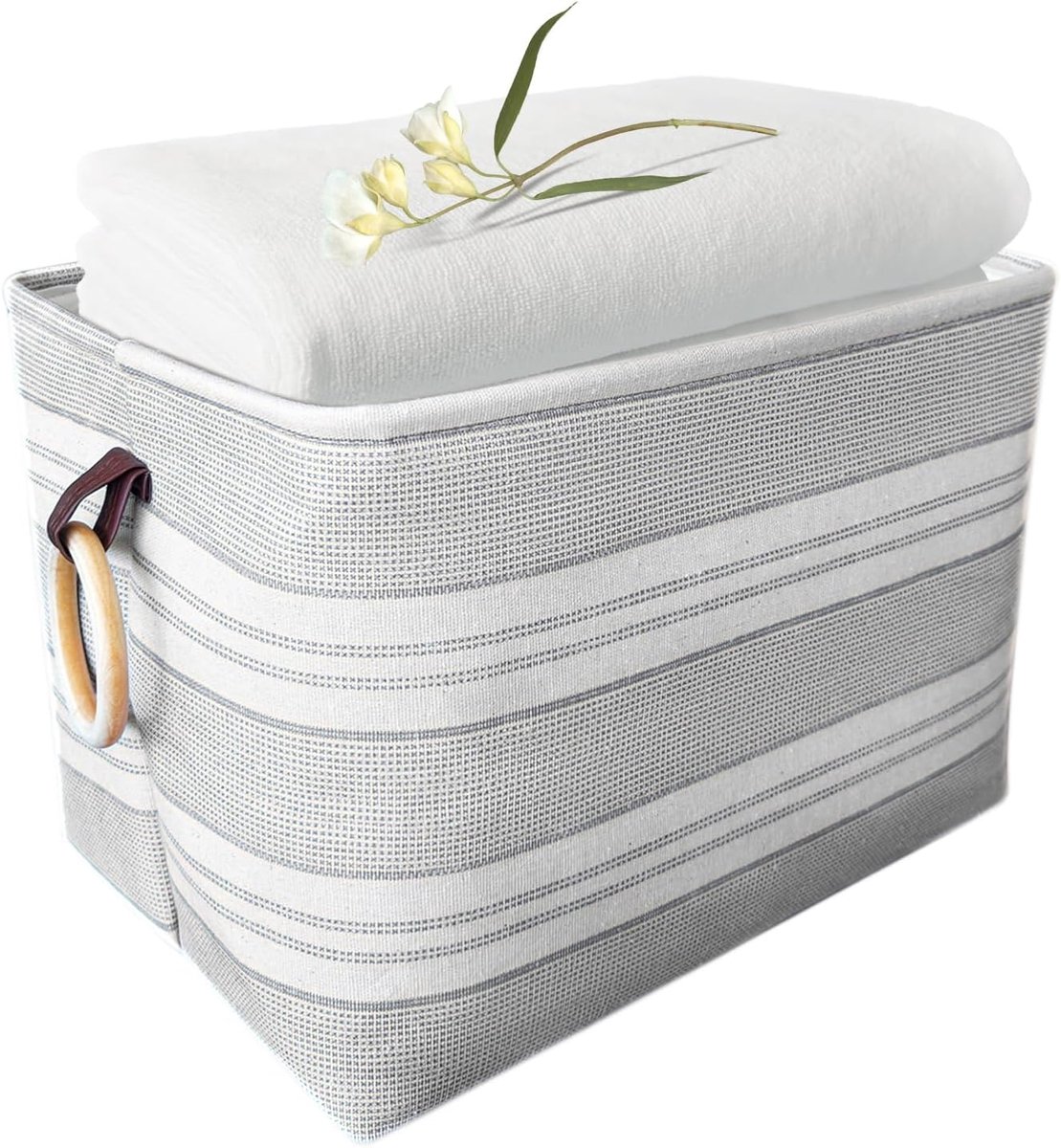 Manden, opvouwbaar, met houten handgrepen, 40 x 30 x 28 cm, grijs, 35 l, organizer, mand voor kast, badkamer, kinderkamer, rechthoekig, decoratieve mand, opbergdoos voor dekens