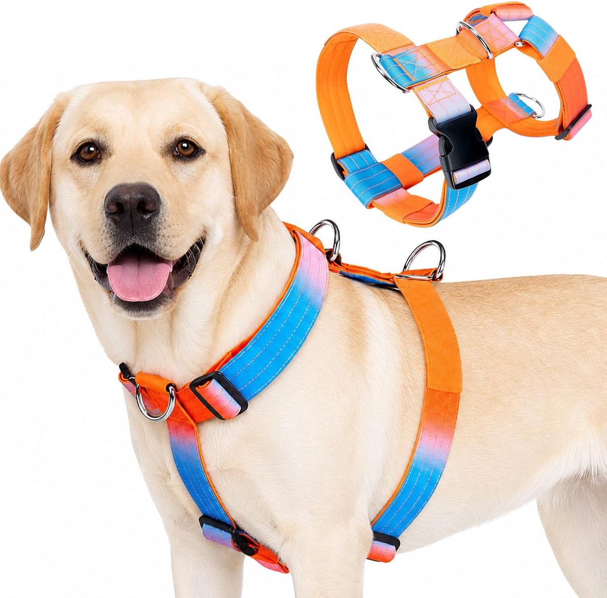 Anti-trekharnas voor honden met voering, verstelbaar huisdierharnas voor middelgrote en grote honden, comfortabel en licht (oranje, M)