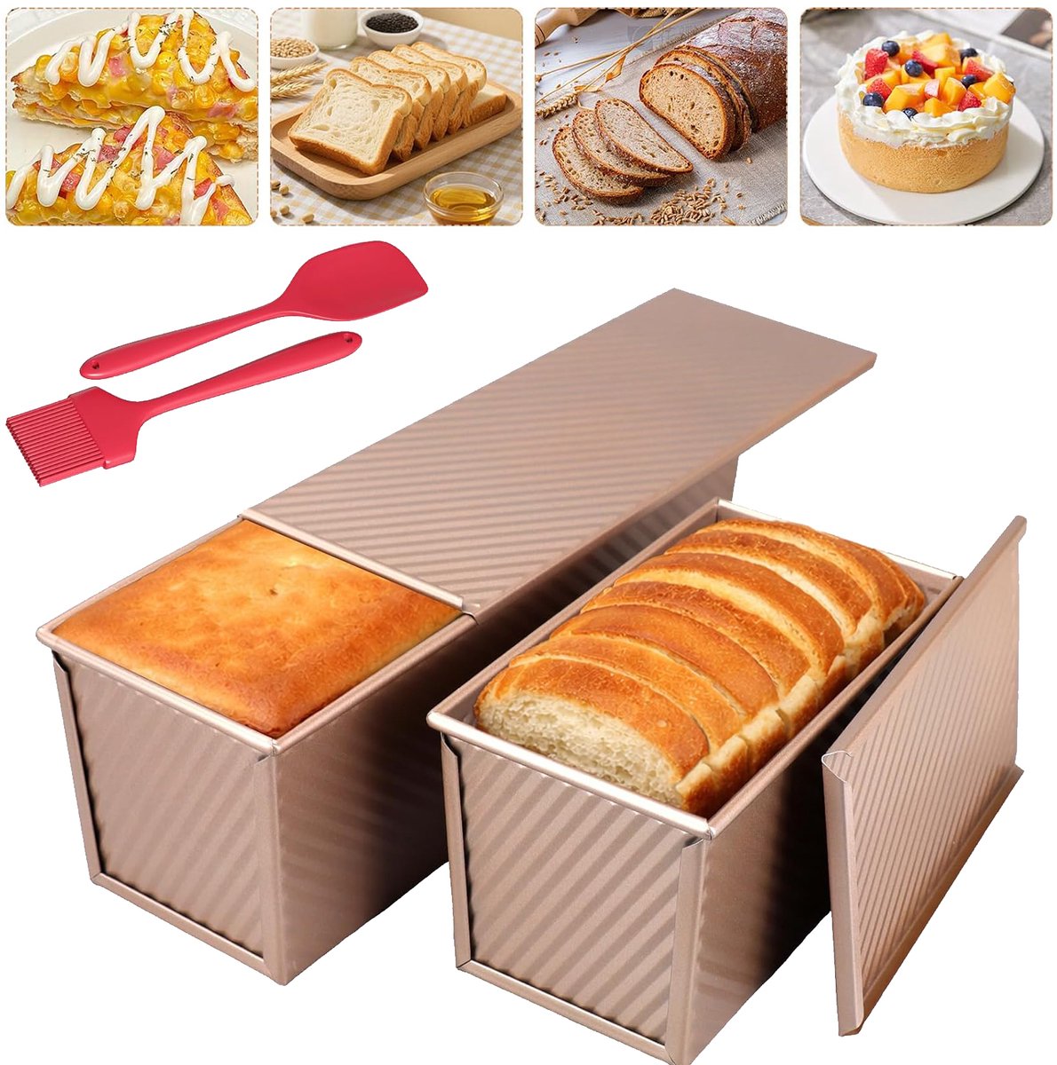 2 Pullman-Broodvormenset - Broodvorm Met Spatel En Lepel - Bakvorm Met Antiaanbaklaag Voor Brood En Cake