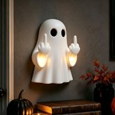 Namajunas - Spook-middelvinger-licht - Halloween decoratie - Halloween-nachtlampje - Verlichting - Spookbeeldje - Harsen verzamelbeeld voor thuis, op bureau, plank, veranda, feest, binnen en buiten - Grappige LED-wandlamp