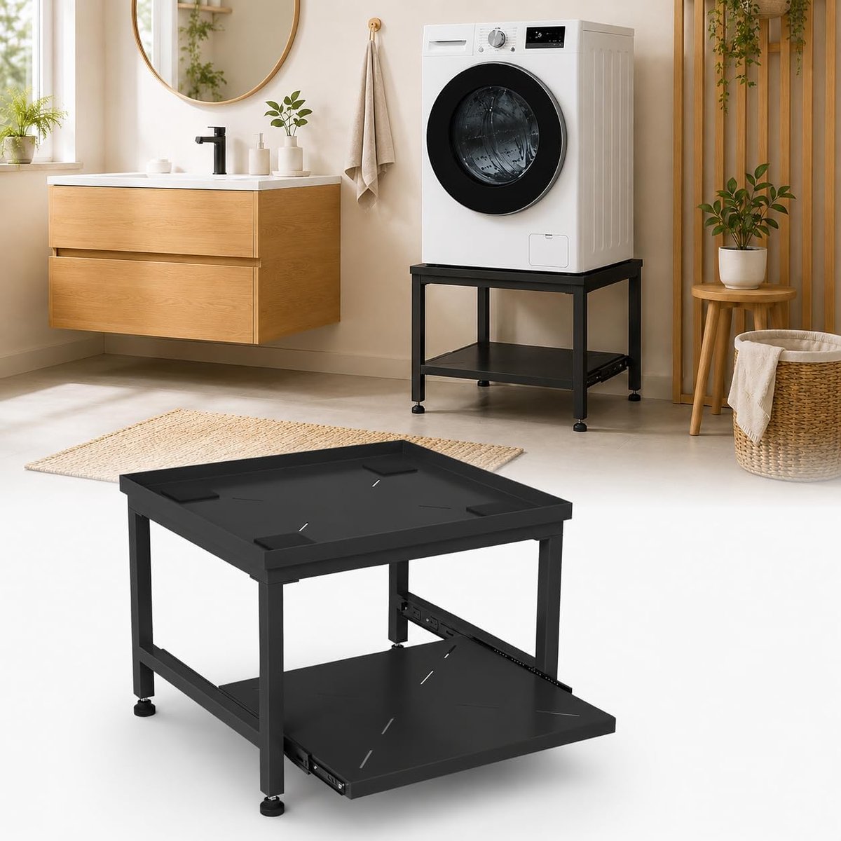 Wasmachine-onderstel 45,5 cm, 200 kg, zwart, met uittrekbaar