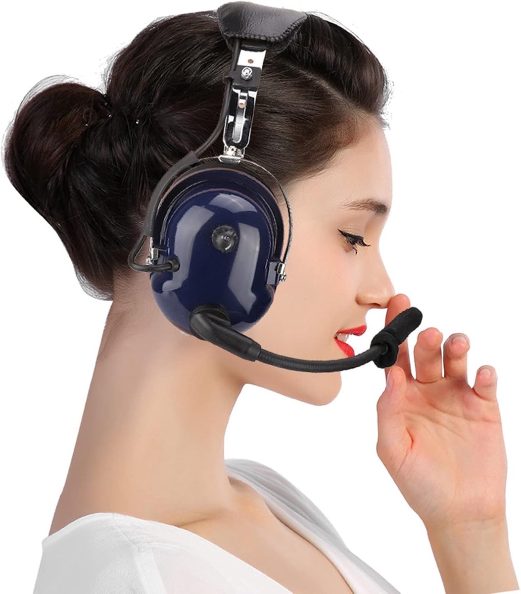 Aviation-headset met 24dB Ruisonderdrukking voor Heldere Communicatie - Pilot-hoofdtelefoon met Dubbele Plug, Roestvrijstalen Verstelbare Band voor Piloten