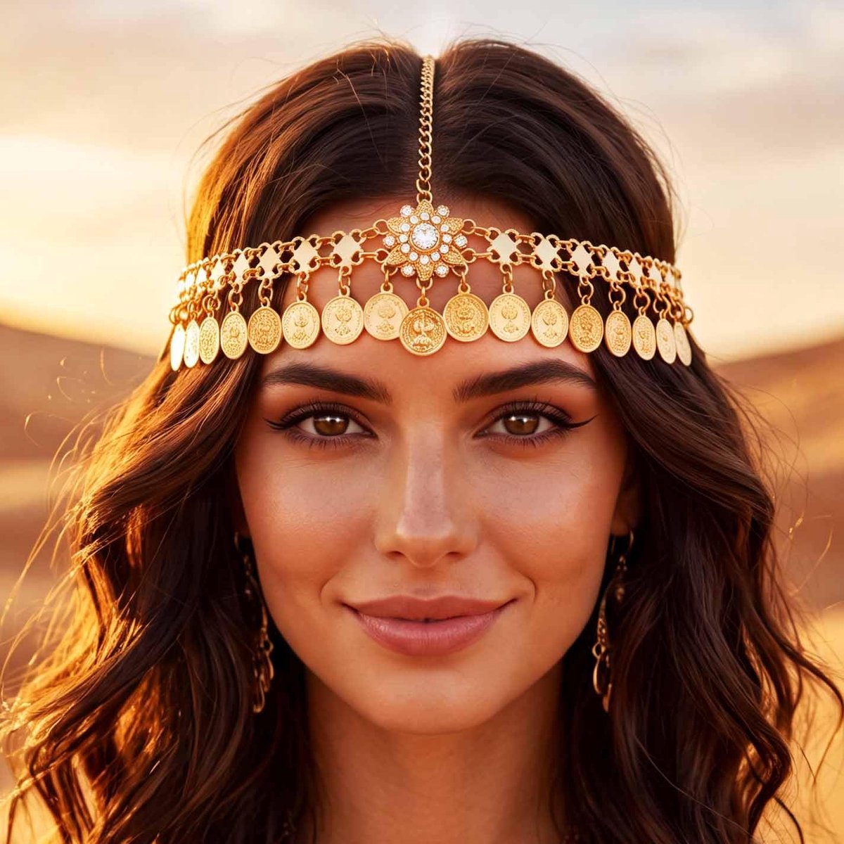 Hoofdketting met pailletten, haarketting en festival-haarsieraad voor dames
