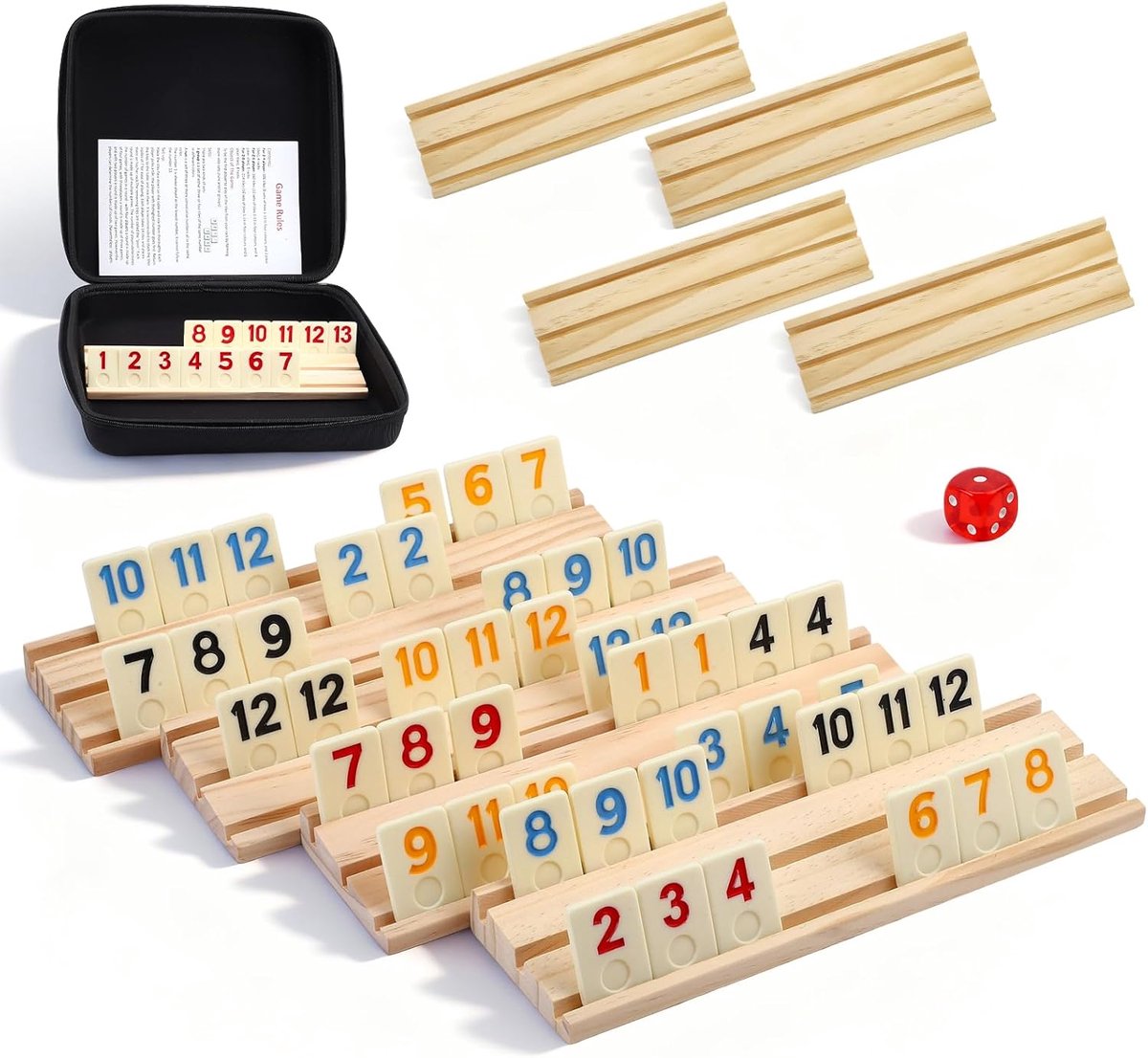 Cup Bordspel voor 2-8 spelers, 214 melamine tegels, 8 houten standaard, premium koffer en tas, reisspel voor volwassenen voor thuis, feest, reizen of plezier in de open lucht