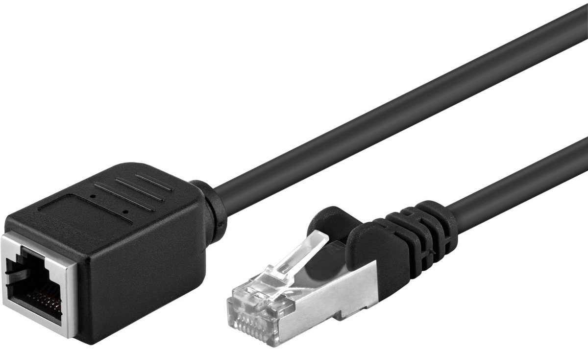 Goobay CAT 5e verlengkabel, F/UTP, zwart, koperen geleider RJ45-stekker (8P8C) naar RJ45-bus (8P8C), 5 m