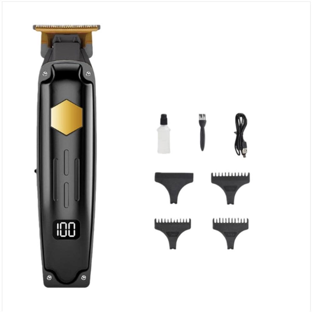 Professionele oplaadbare haartrimmer met digitaal display, zwart