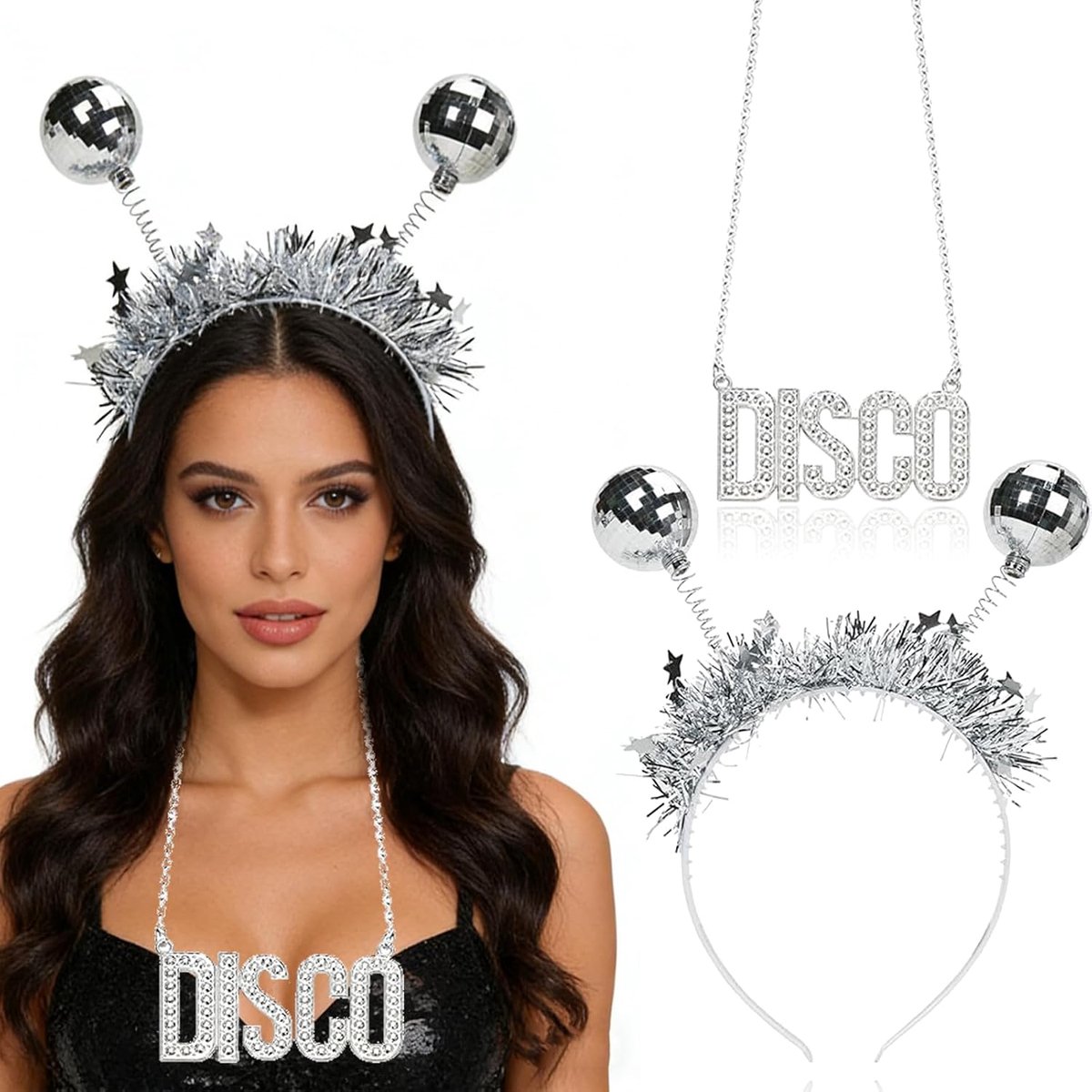 70 disco outfit dames disco accessoires 2 stuks discobal haarband discobal halsketting, glitter outfit dames, jaren 70 en 80 disco outfit accessoires voor cosplay carnaval party