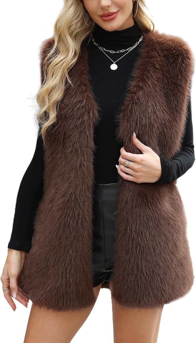 Mouwloos vest van imitatiebont voor dames, V-hals, S-3XL