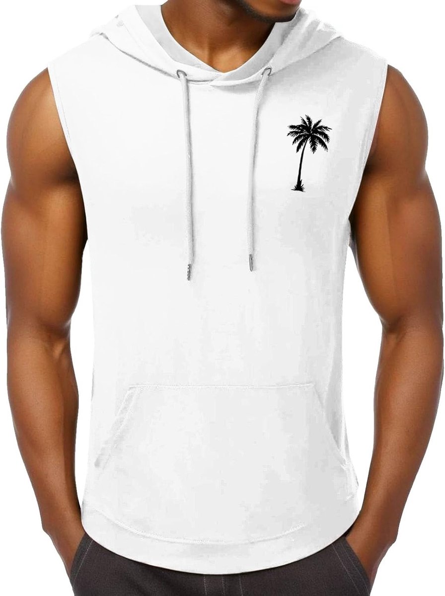 Herenvest met capuchon met kokosboomprint, zomermode