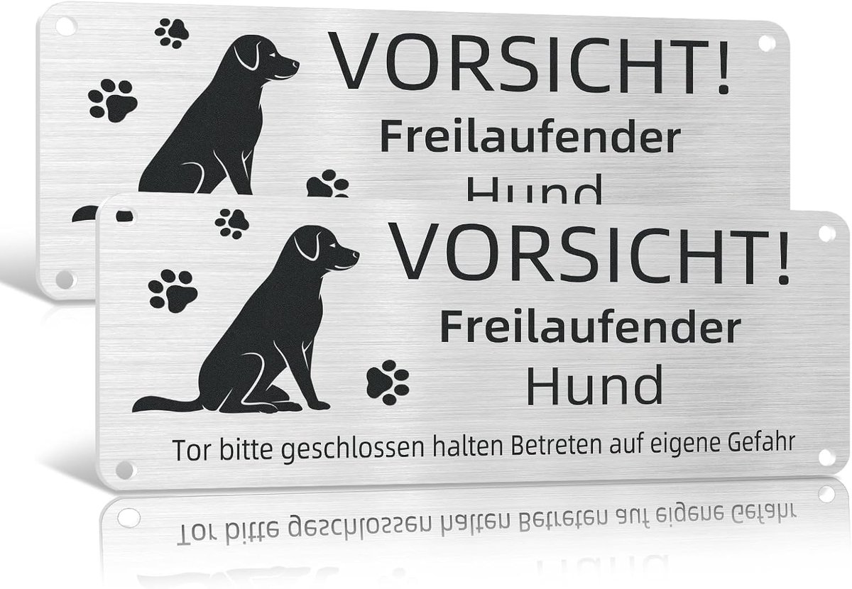 Waarschuwing voor de hond, waarschuwing voor de hond, waarschuwingsbord, aluminium, zelfklevend, voorgeboorde gaten, 25 x 10 cm