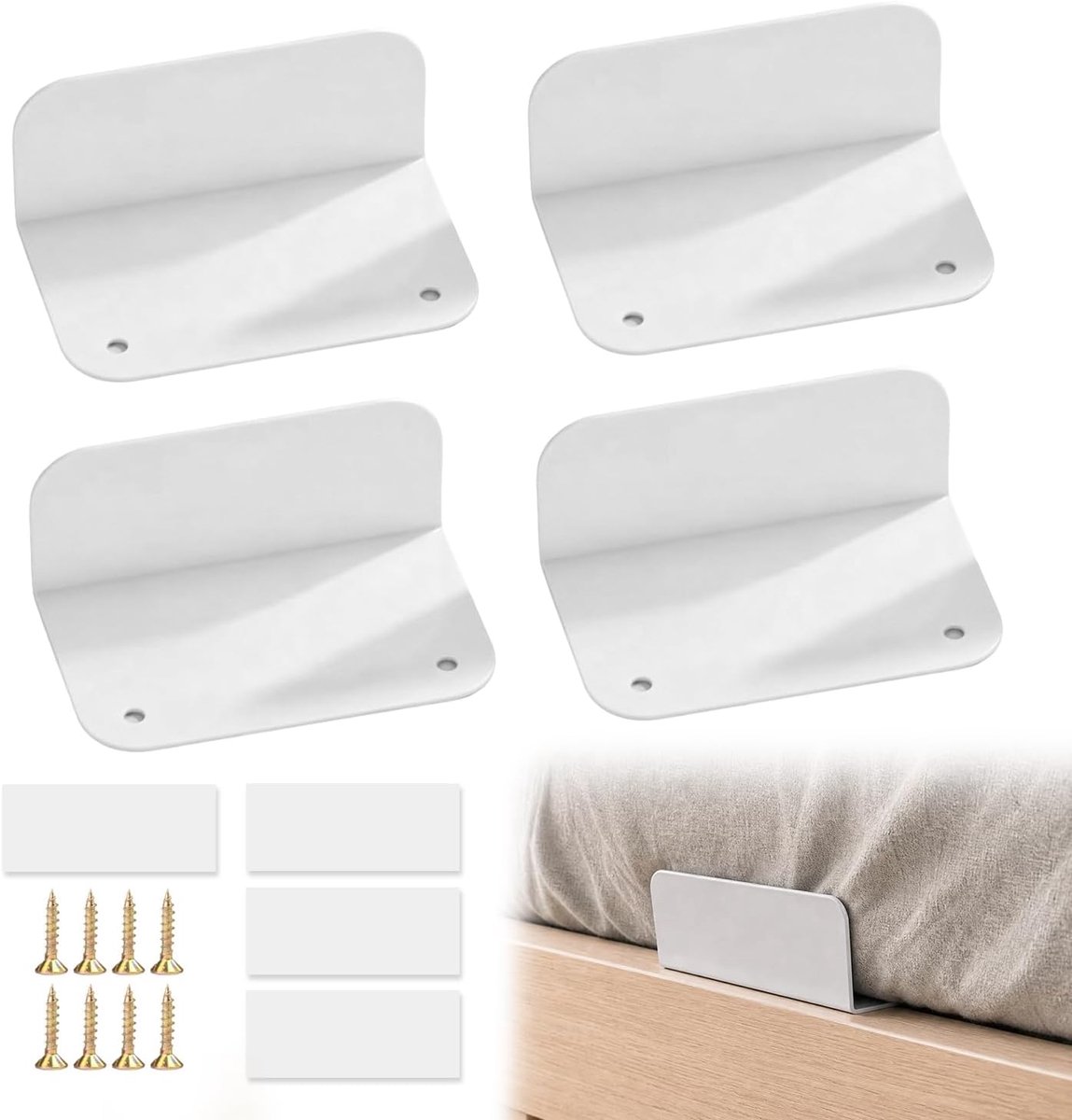 4 stuks matrashouders, matrashouders tegen wegglijden, metalen matrashouder, matrasbeugel, antislipstopper voor bedpanelen, flush bedden, wit