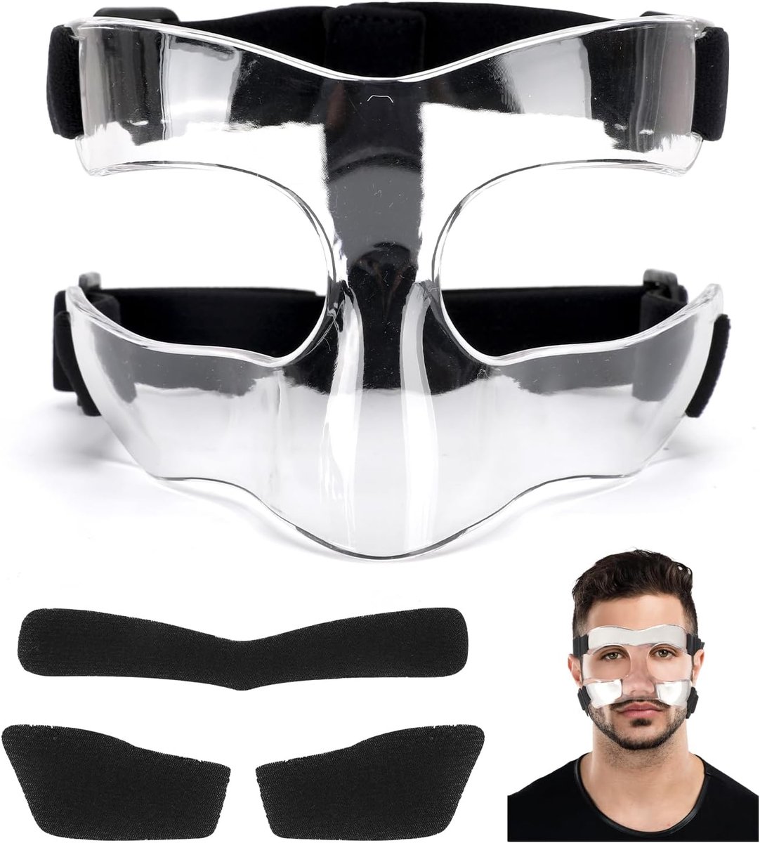 Verstelbaar ademend beschermend masker met bekleding, geschikt voor jongeren, sport, basketbal, voetbal, accessoires, volledig frame, zwart