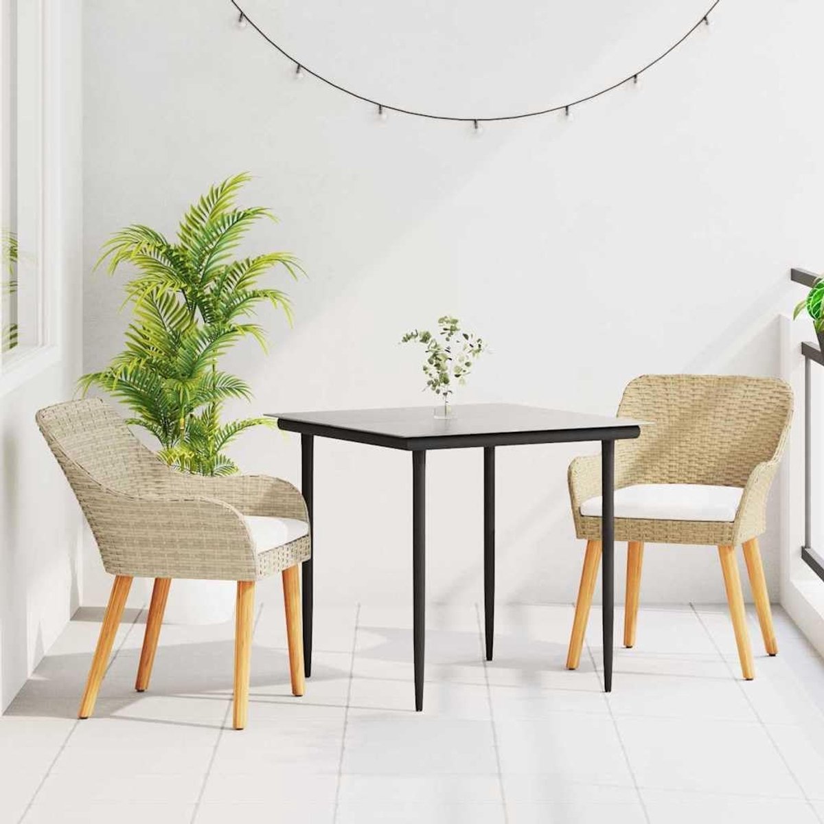 Rattan weerbestendig modern eetset beige 80x80x74 cm
