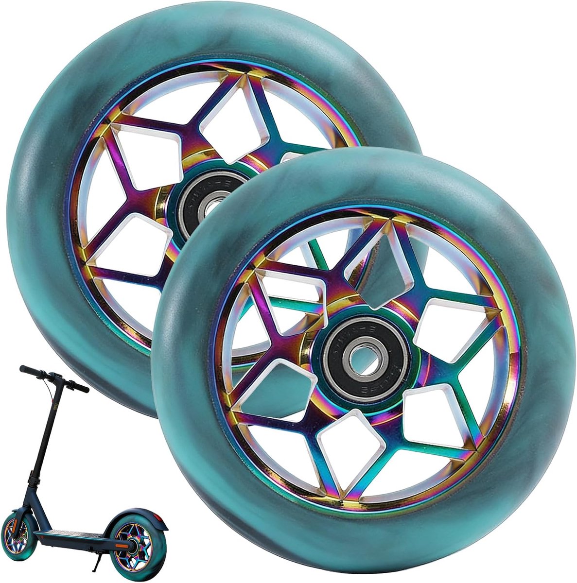 2 stuks stuntstep-wielen 110 mm, scooter reservewielen 88A met ABEC-9 kogellagers, aluminium spaakkern, duurzame scooterwielen, compatibel met kickscooter en stuntstep