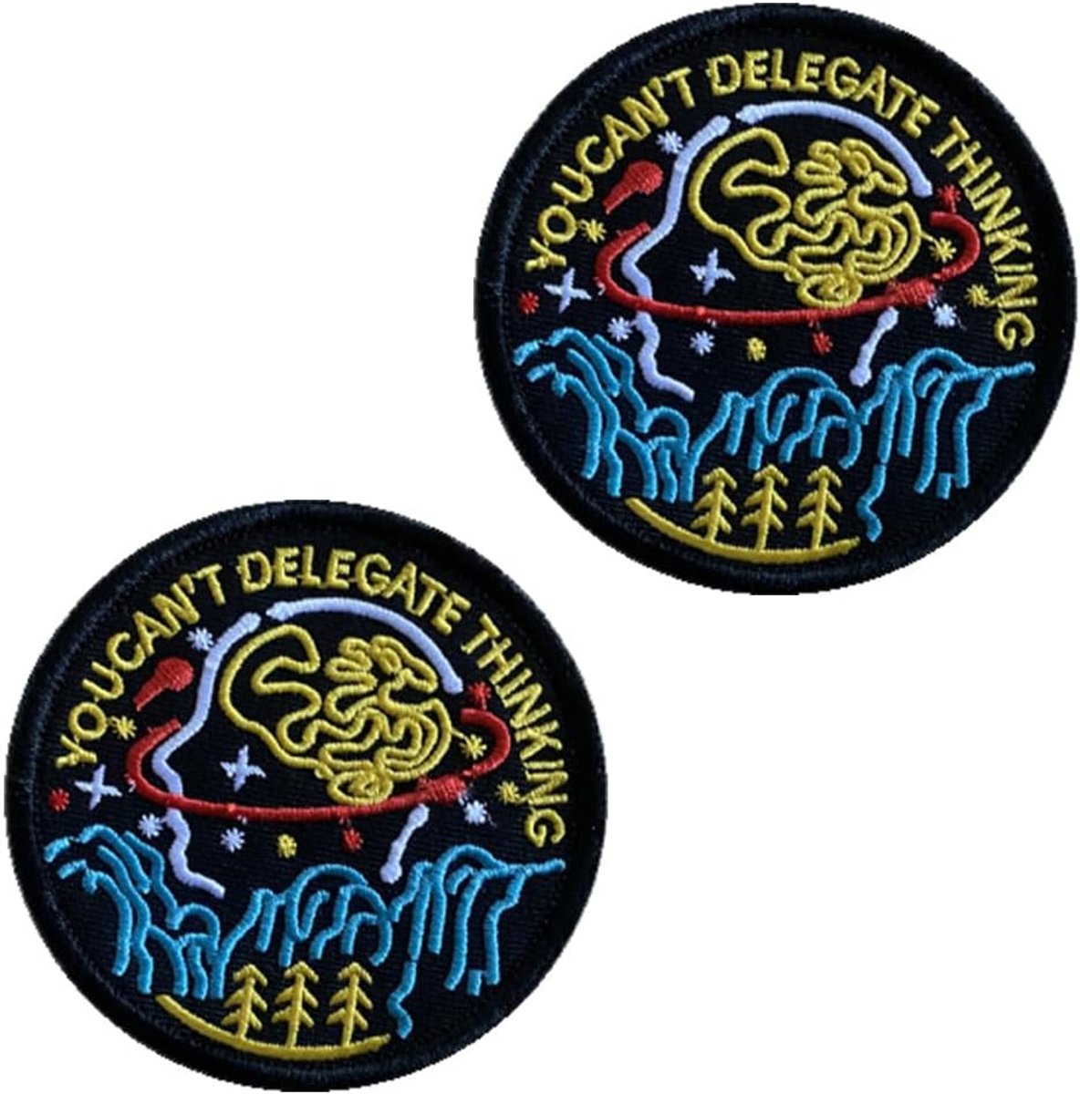 2 stuks You Can't Delegate Thinking/Denken Kan Man Not Delegieren Grappige Patch Hook & Loop Borduurwerk Tactische Afneembare Patch Applicatie voor Kleding Rugzakken Vest Hoed Jas T-Shirt