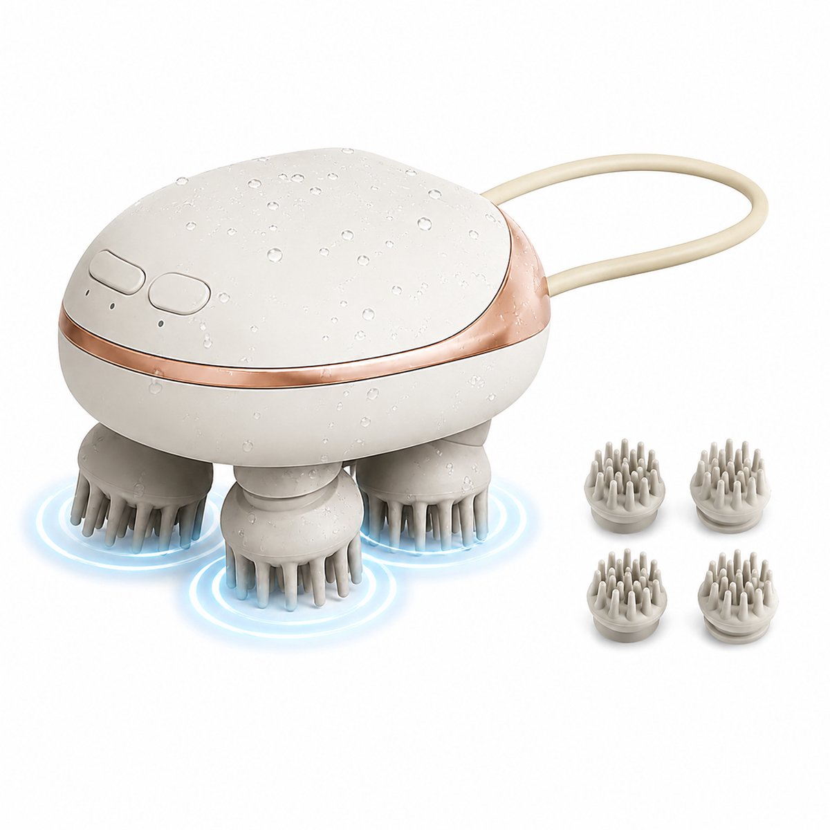Hoofdmassageapparaat - Elektrisch met 4 massagekoppen - Siliconen opzetstukken - IPX7 waterdicht