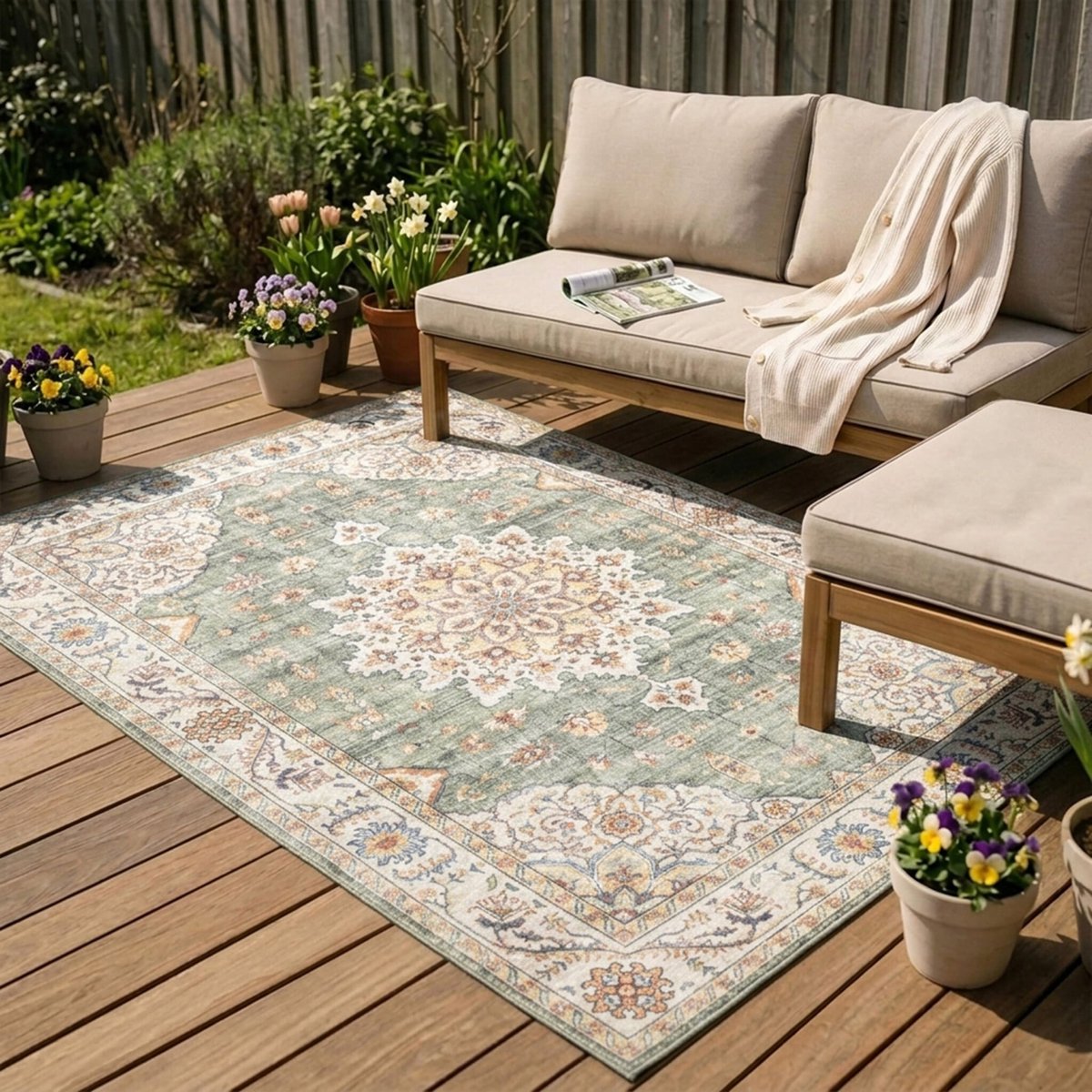 FRAAI Vintage buitenkleed - Santo Medaillon Olijfgroen - 200x290cm
