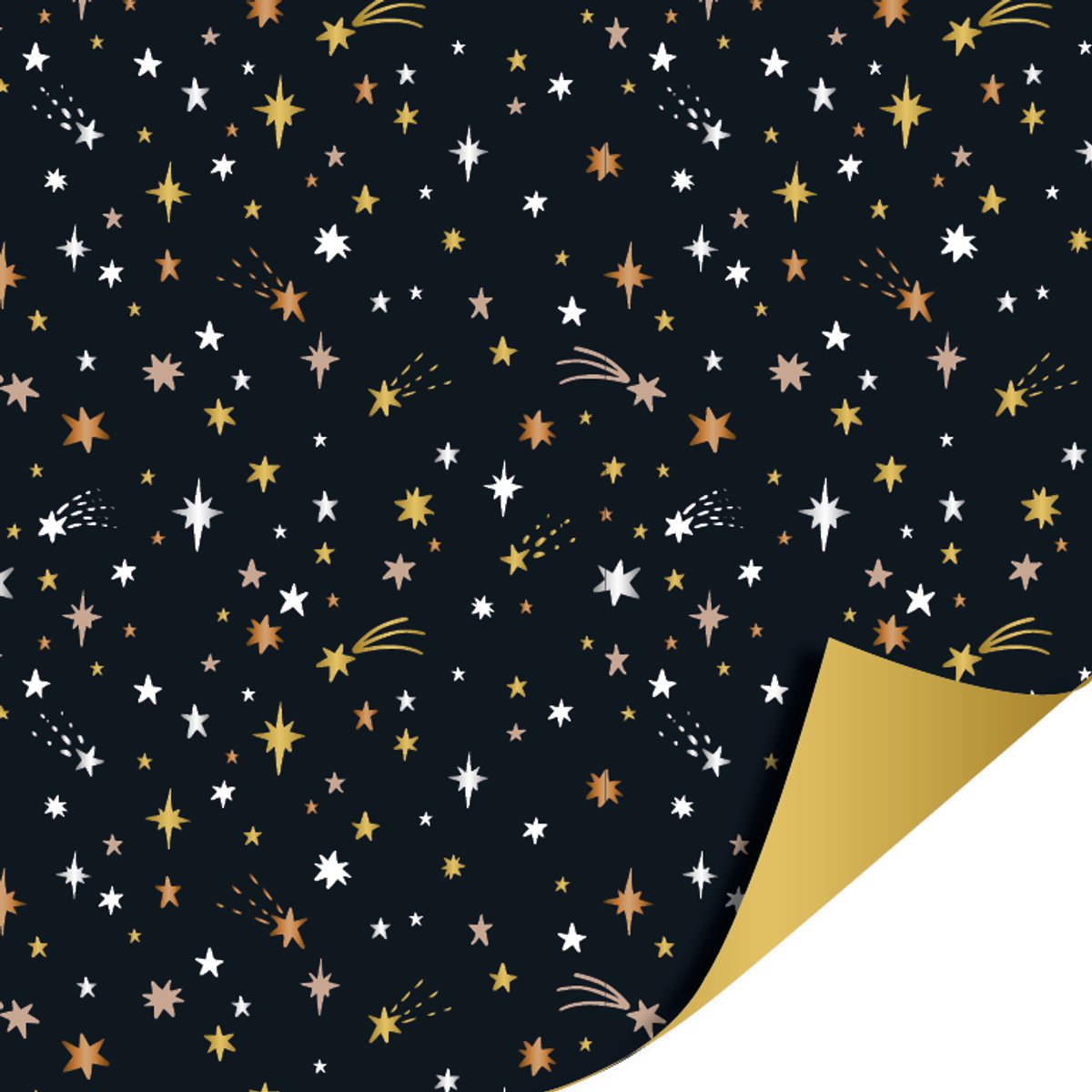 Het Inpakhuis - Cadeaupapier - Inpakpapier - Kadopapier - Kerst - Sterren - Shiny stars zwart goud - Koper - 70cm x 2mtr