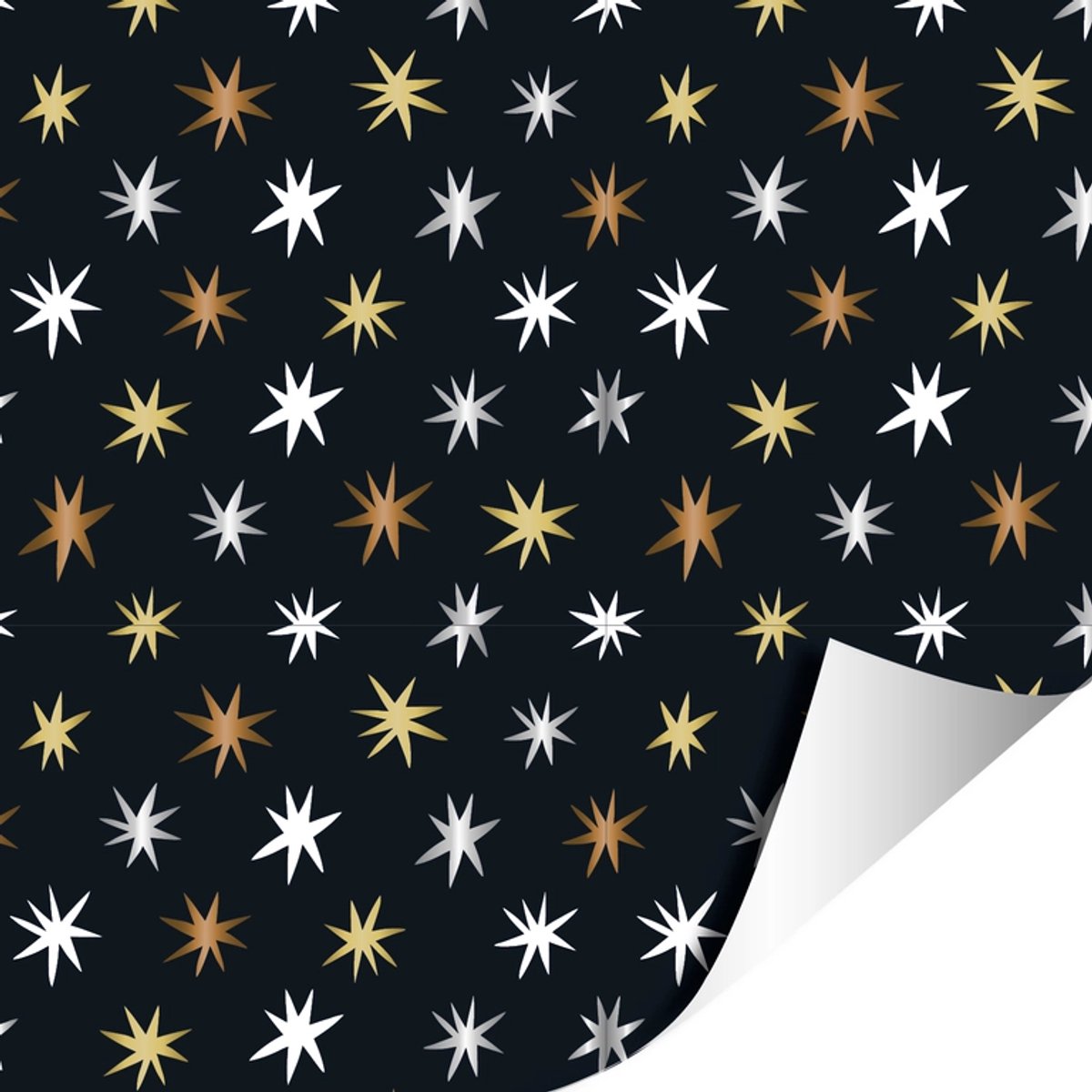 Het Inpakhuis - Cadeaupapier - Inpakpapier - Kadopapier - Kerst - Sterren - Winter stars black - Zilver - 70cm x 2mtr