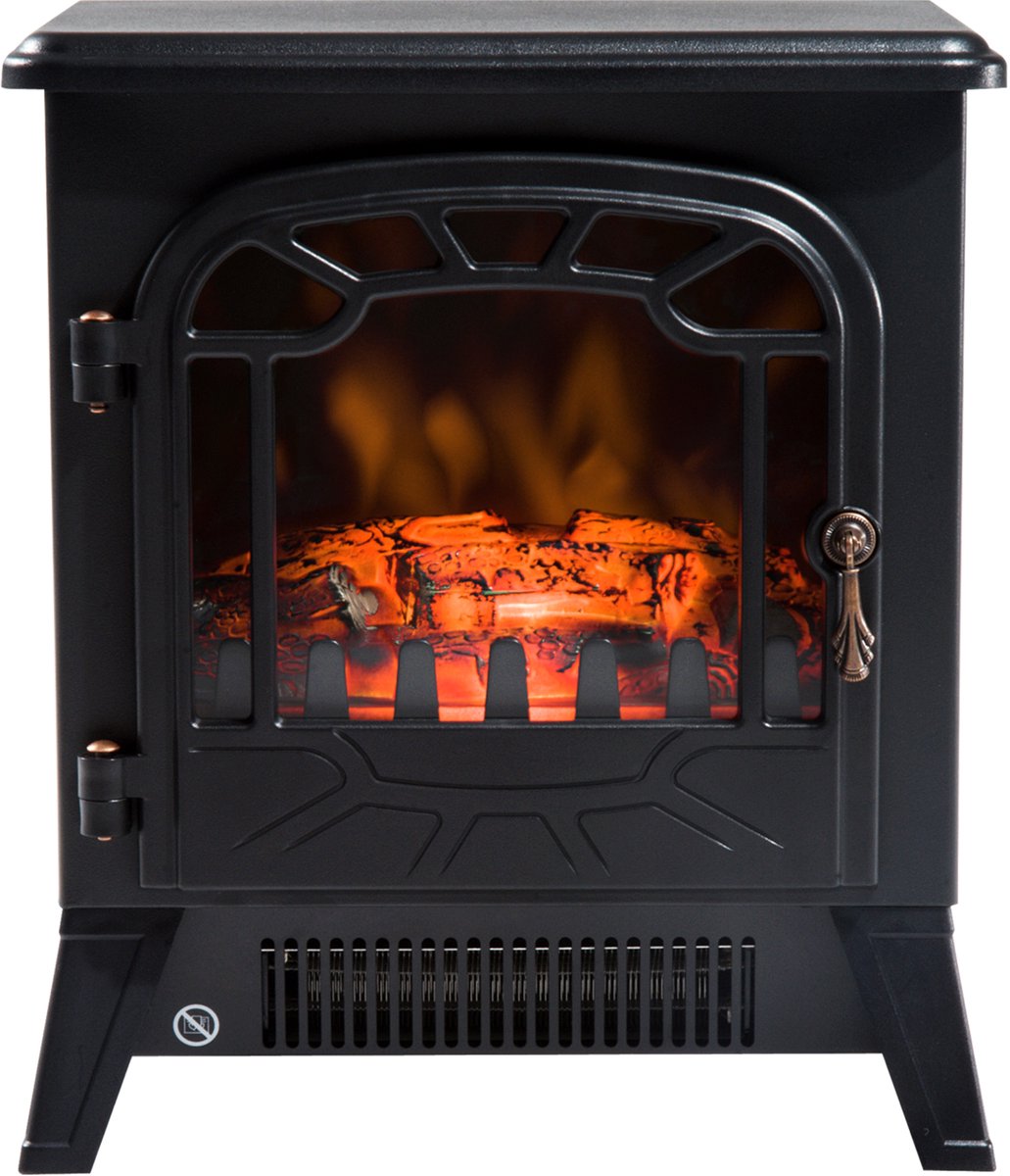 Elektrische sfeerhaard zwart 1850W - Elektrische kachel met realistisch vlameffect - 2 warmtestanden - Voor woonkamer en slaapkamer