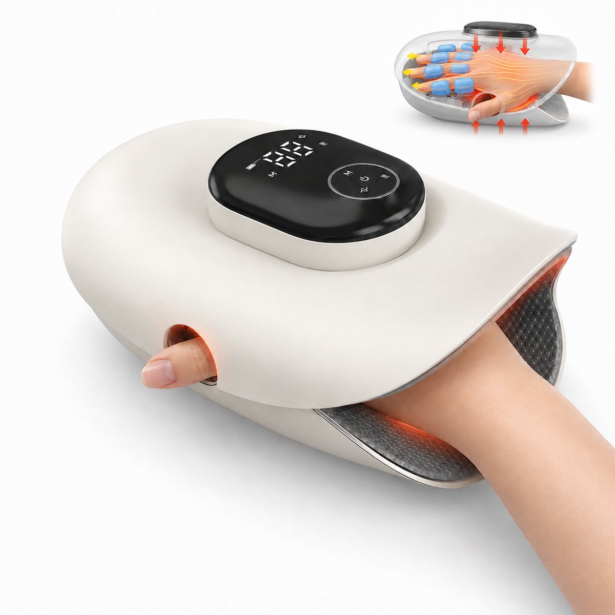 Handmassageapparaat met warmte en compressie - Draadloos - 4 programma's en 5 drukniveaus