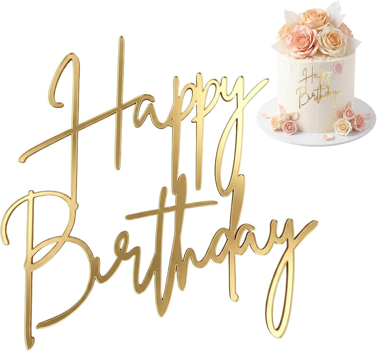 Verjaardag Taart Decoratie Goud, Gelukkige Verjaardag Taart, Taart Decoratie Verjaardag Glitter, Taart Decoratie voor Verjaardag Themafeest,Taartdecoratie,Communie