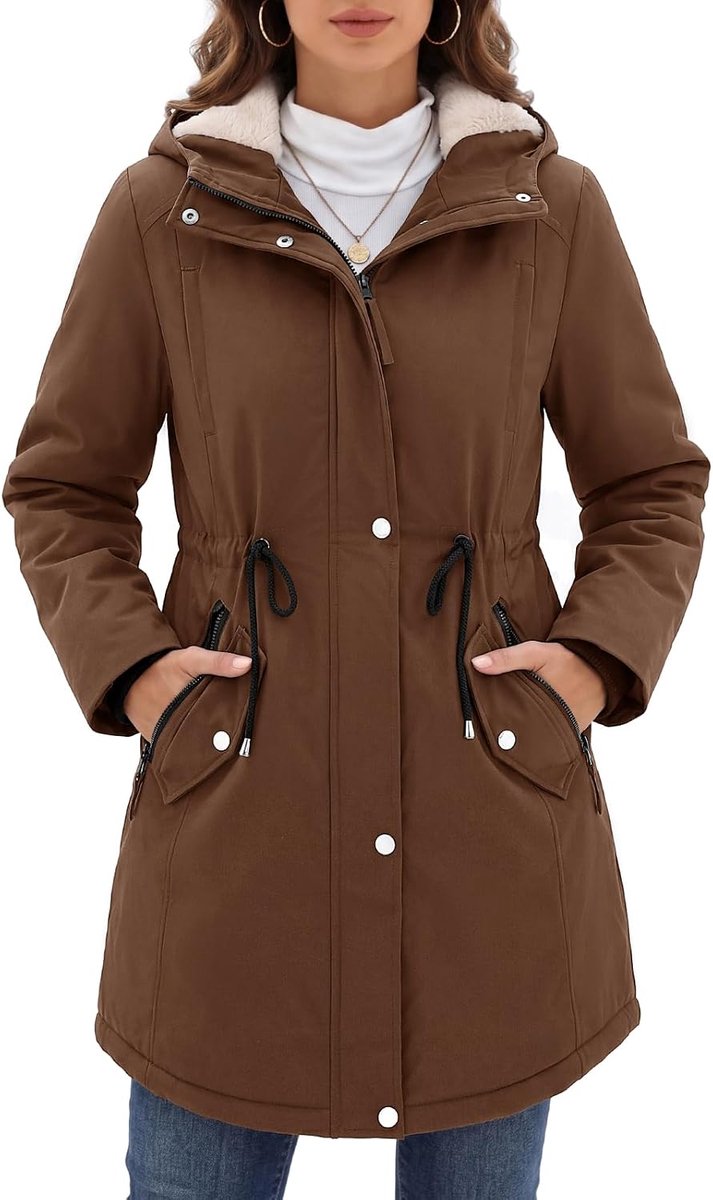 Winterparka voor dames, halflang, waterafstotend jack met capuchon