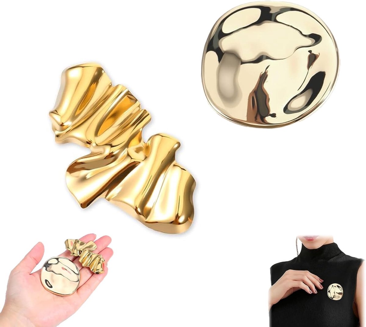 2 Stuks Gouden Broche Pins voor Vrouwen – Vintage Geometrische Metalen Broches, Onregelmatige Revers Speld voor Jas, Sjaal, Jurk – Elegante Accessoire voor Prom, Cadeau voor Dames