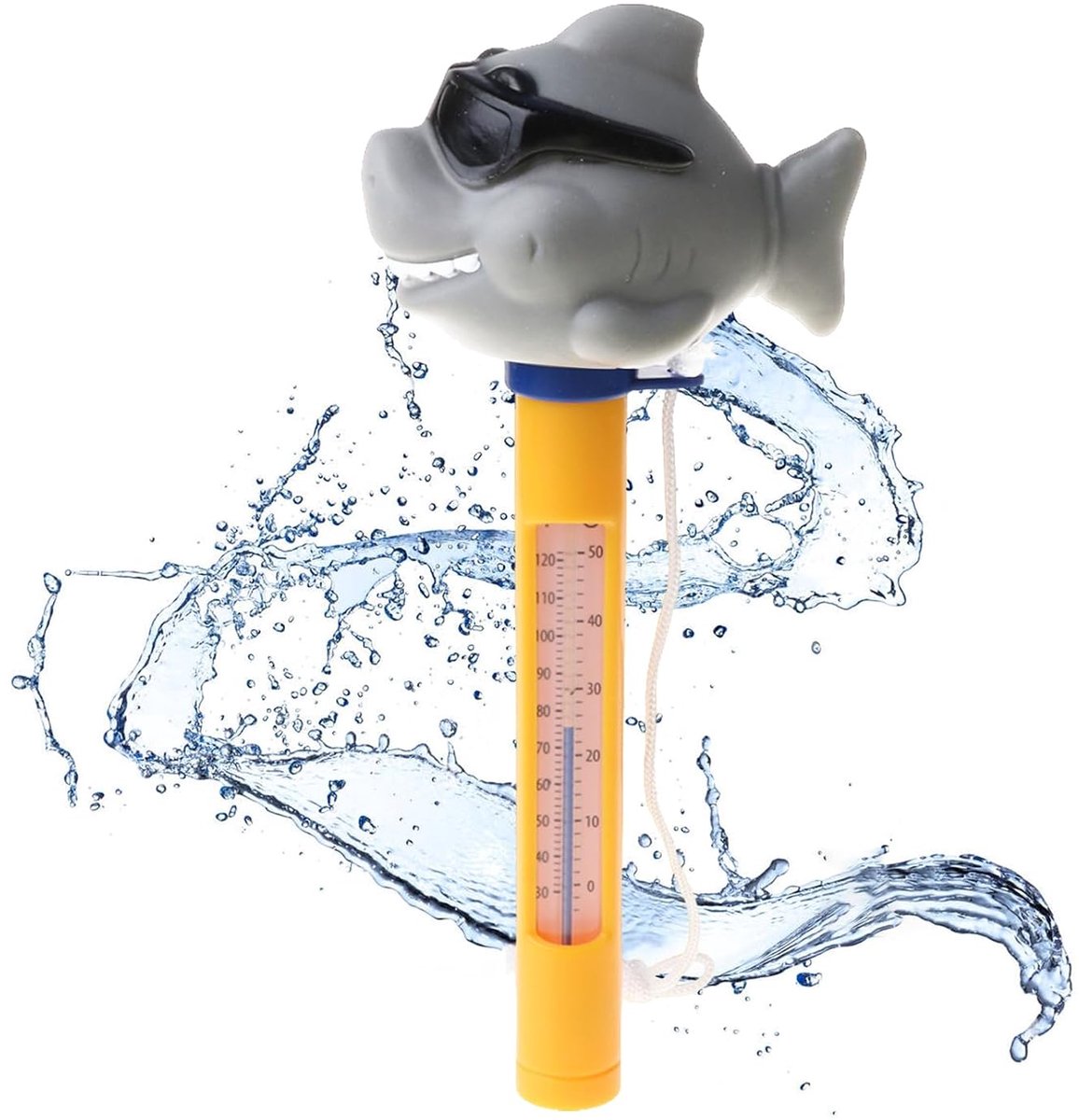 Waterthermometer, Drijvende Zwembad Thermometer, Zwembadthermometer, Cartoon-Watertemperatuurthermometer Goed Afleesbare Watertemperatuurschaal voor Outdoor en Indoor Zwembaden (Haaien)