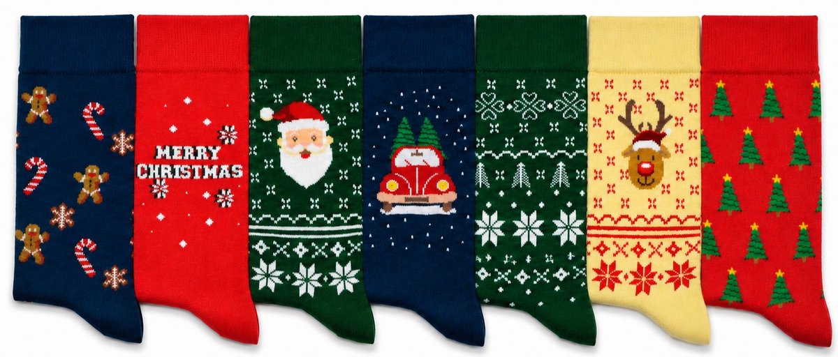 Dames kerst sokken, multipack van 7 paar sokken